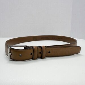 Jos A Bank Brown Genuine Italian Leather Belt Silver Tone Buckle Men 34/85